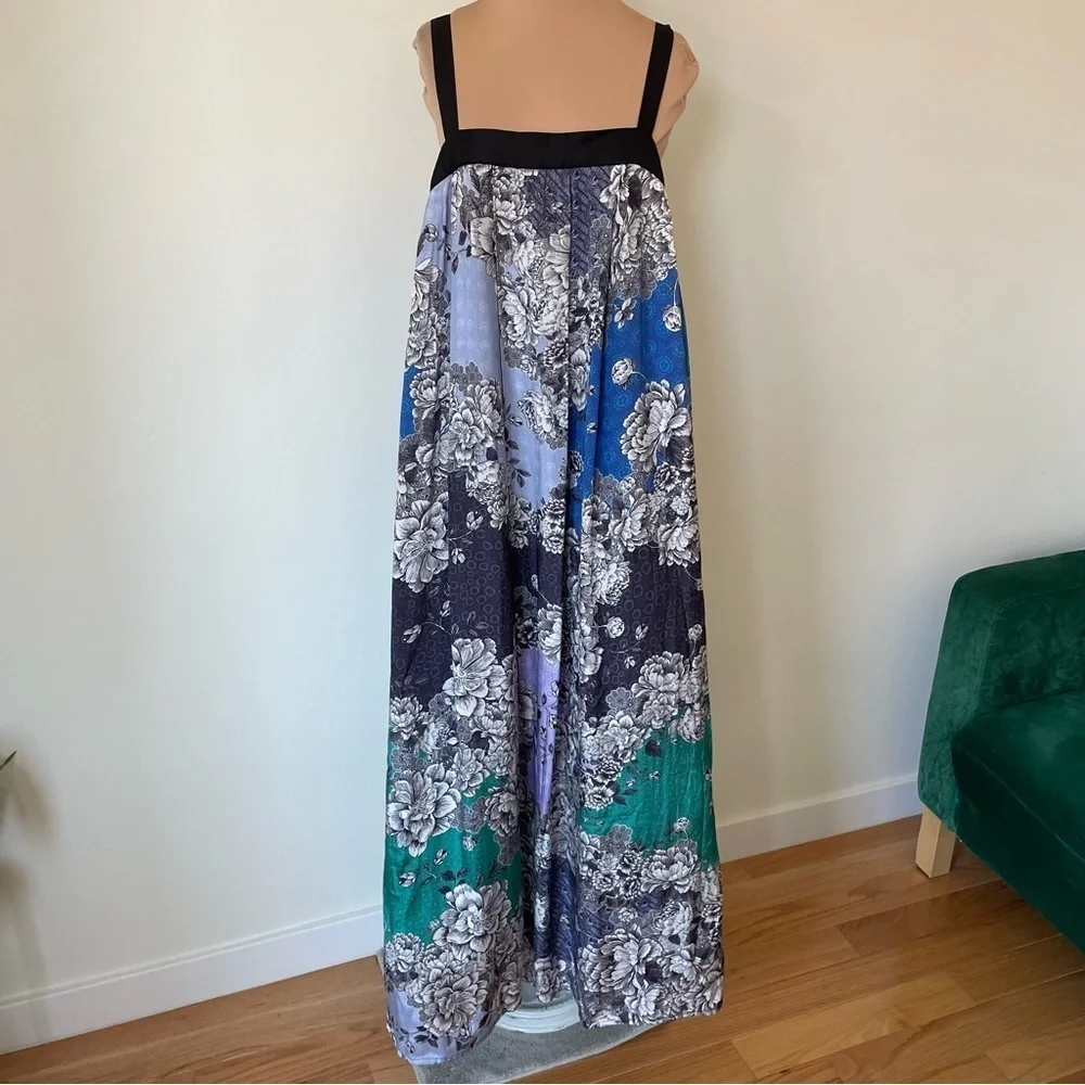 Anthropologie Atsu Black Multi Motif Floral Printed Square Neck Maxi Dress NWT M